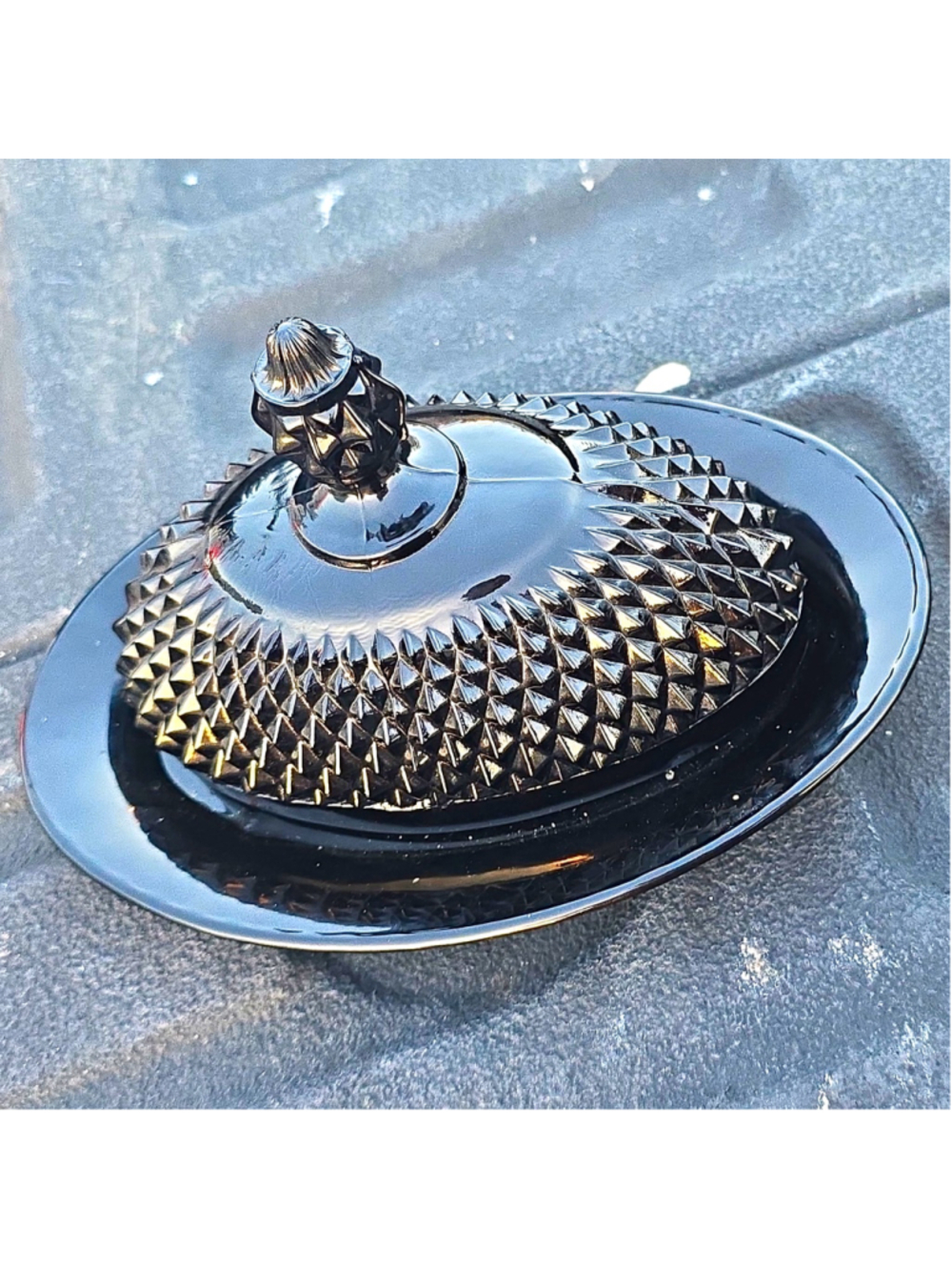 Vintage Black Tiara Indiana Glass Butter Dish "Cameo Black"